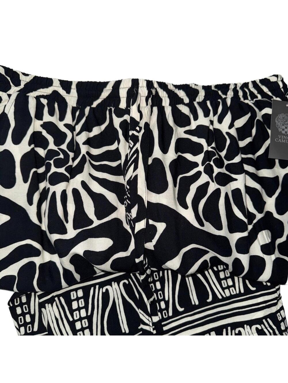 VINCE CAMUTO NWT Women’s High Rise Printed Wide Leg Pants in Black/Ivory-XL - Picture 5 of 7